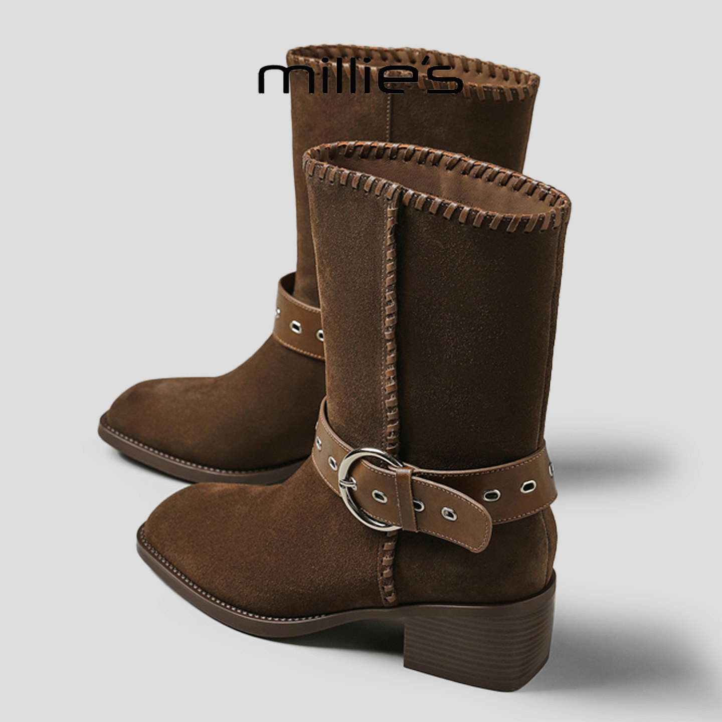 MILLIE'S/妙丽真皮厚底马丁靴