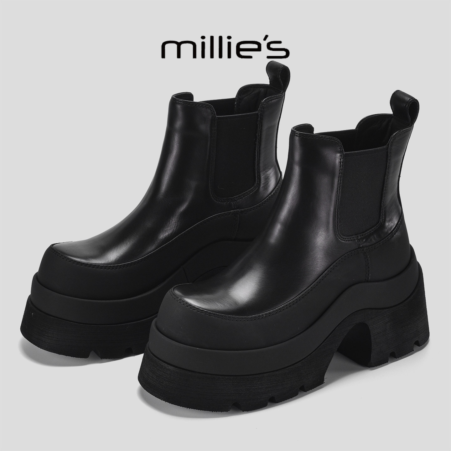 MILLIE'S/妙丽冬季新款加绒保暖不累脚马丁靴百搭厚底增高短靴女