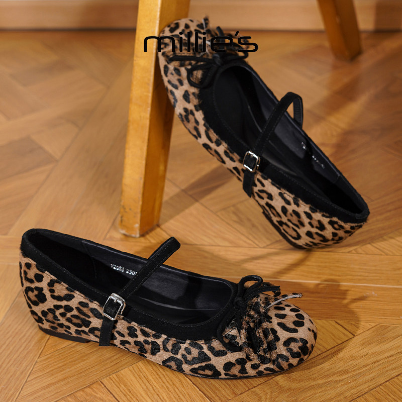MILLIE'S/妙丽豹纹玛丽珍鞋女绑带一脚蹬绝美单鞋不累脚平底鞋,女鞋,玛丽珍鞋,淘宝优惠券,粉丝福利购,淘宝优惠卷