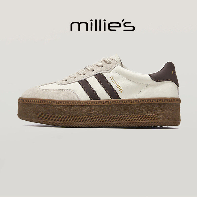 millies妙丽 2026厚底复古条纹撞色拼接时尚休闲小白鞋春季女鞋