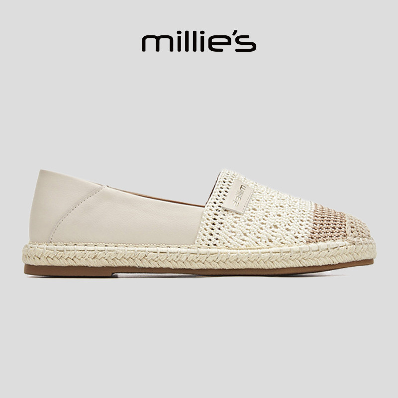 MILLIE'S/妙丽圆头平底亚麻编织百搭柔软舒适时尚休闲浅口单鞋女,女鞋,健步鞋,淘宝优惠券,粉丝福利购,淘宝优惠卷