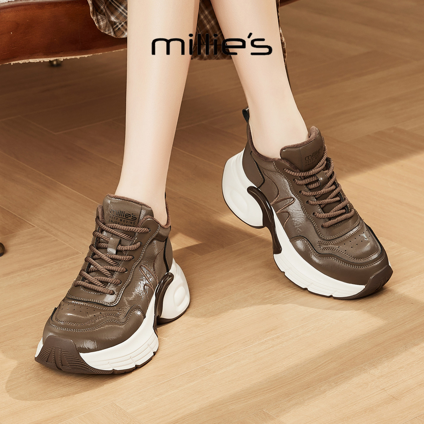 MILLIE'S/妙丽真皮厚底休闲鞋女