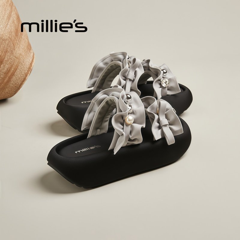 MILLIE'S/妙丽露趾厚底软底超轻高颜值花边设计温柔时尚休闲拖鞋,女鞋,一字拖,淘宝优惠券,粉丝福利购,淘宝优惠卷