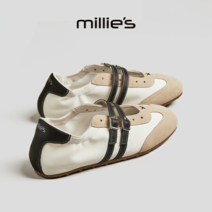 MILLIE'S/妙丽圆头平底韩版潮酷个性十足小众别致时尚休闲德训鞋