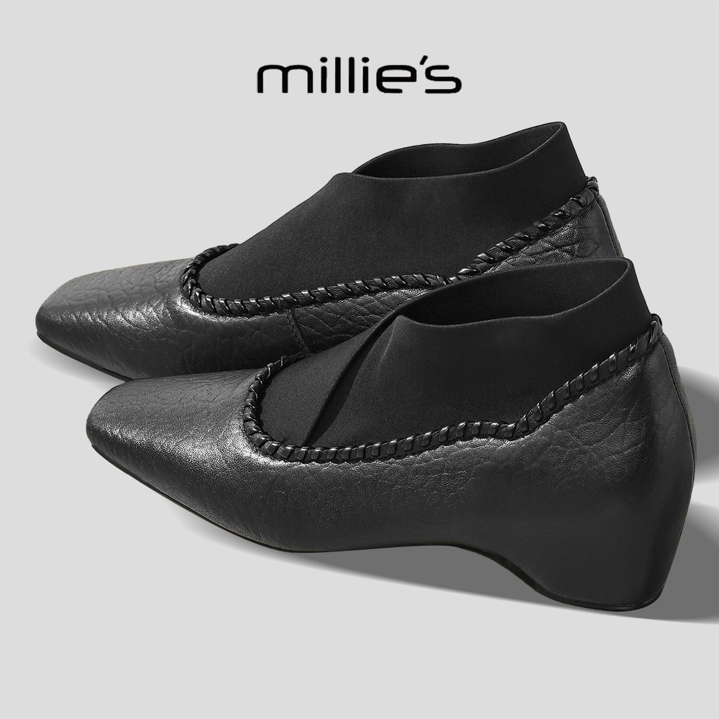 MILLIE'S/妙丽2026年超火的鞋子 羊皮内增高粗跟单鞋潮流小皮鞋女