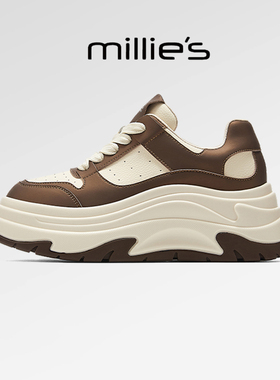 millies妙丽 2025冬季加绒新款女鞋厚底增高老爹鞋撞色拼接休闲鞋