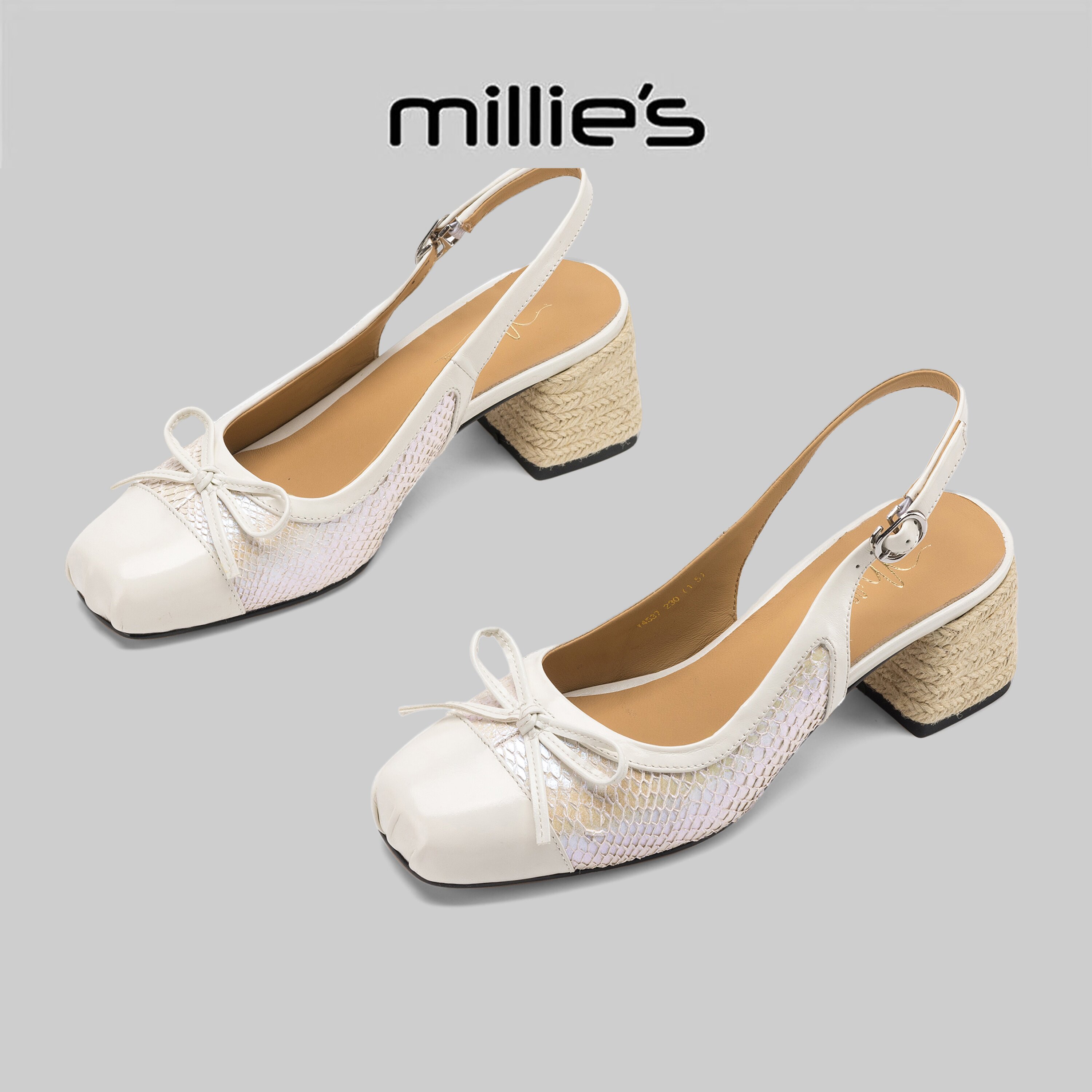 MILLIE'S/妙丽夏季甜美少女风玛丽珍高跟鞋后空蝴蝶结女粗跟凉鞋
