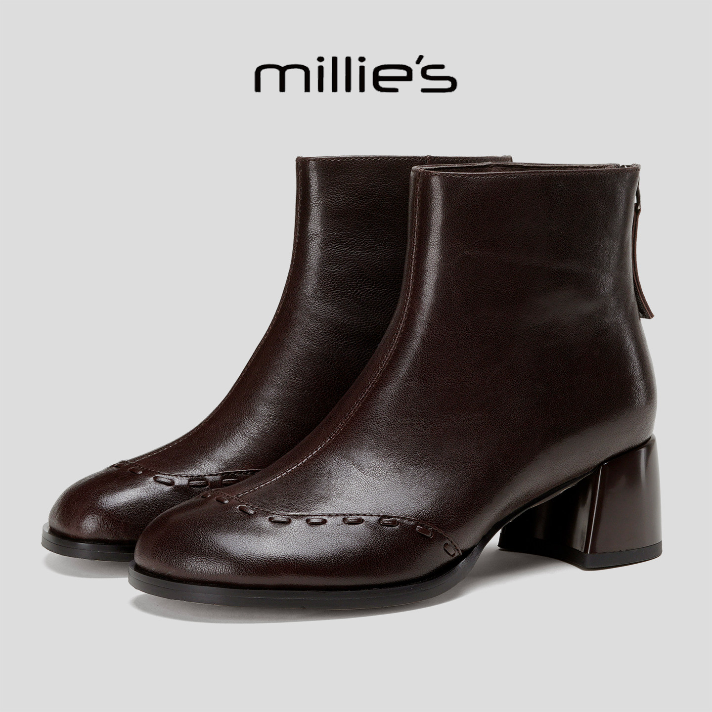 MILLIE'S/妙丽2025新款欧美风设计感羊皮加绒保暖厚底流行马丁靴