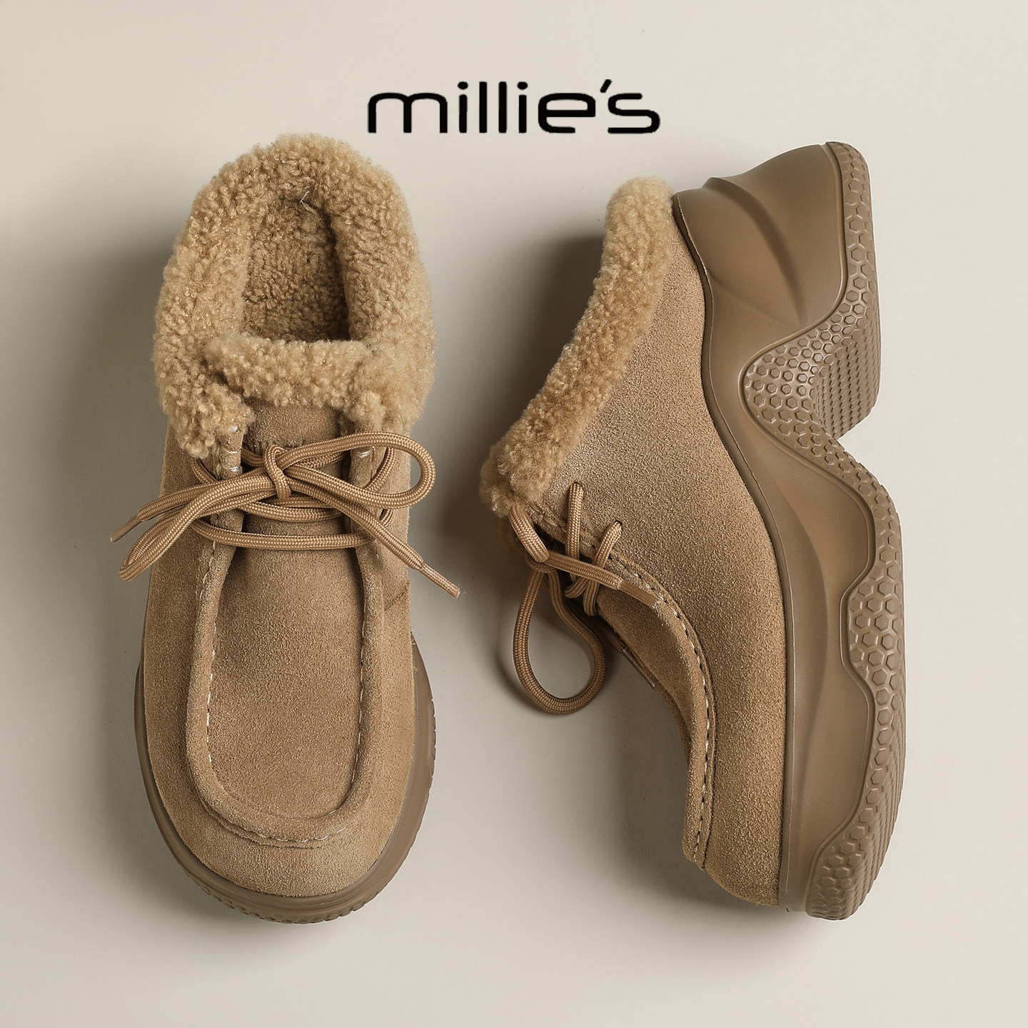MILLIE'S/妙丽新款冬季加绒保暖厚底增高女鞋磨砂皮巨好看雪地靴