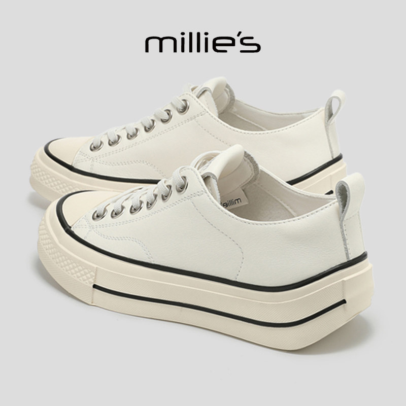 MILLIE'S/妙丽真皮厚底小白鞋