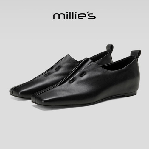 MILLIE'S/妙丽方头软皮小皮鞋