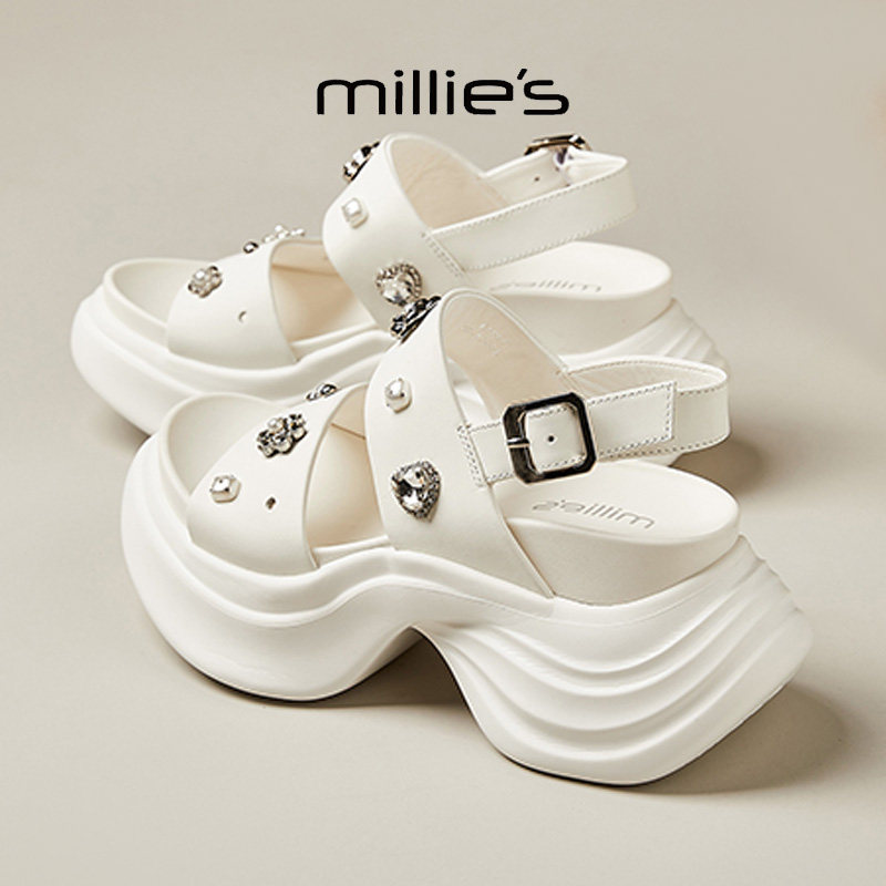 MILLIE'S/妙丽圆头厚底增高时尚百搭舒适透气不累脚休闲凉鞋女