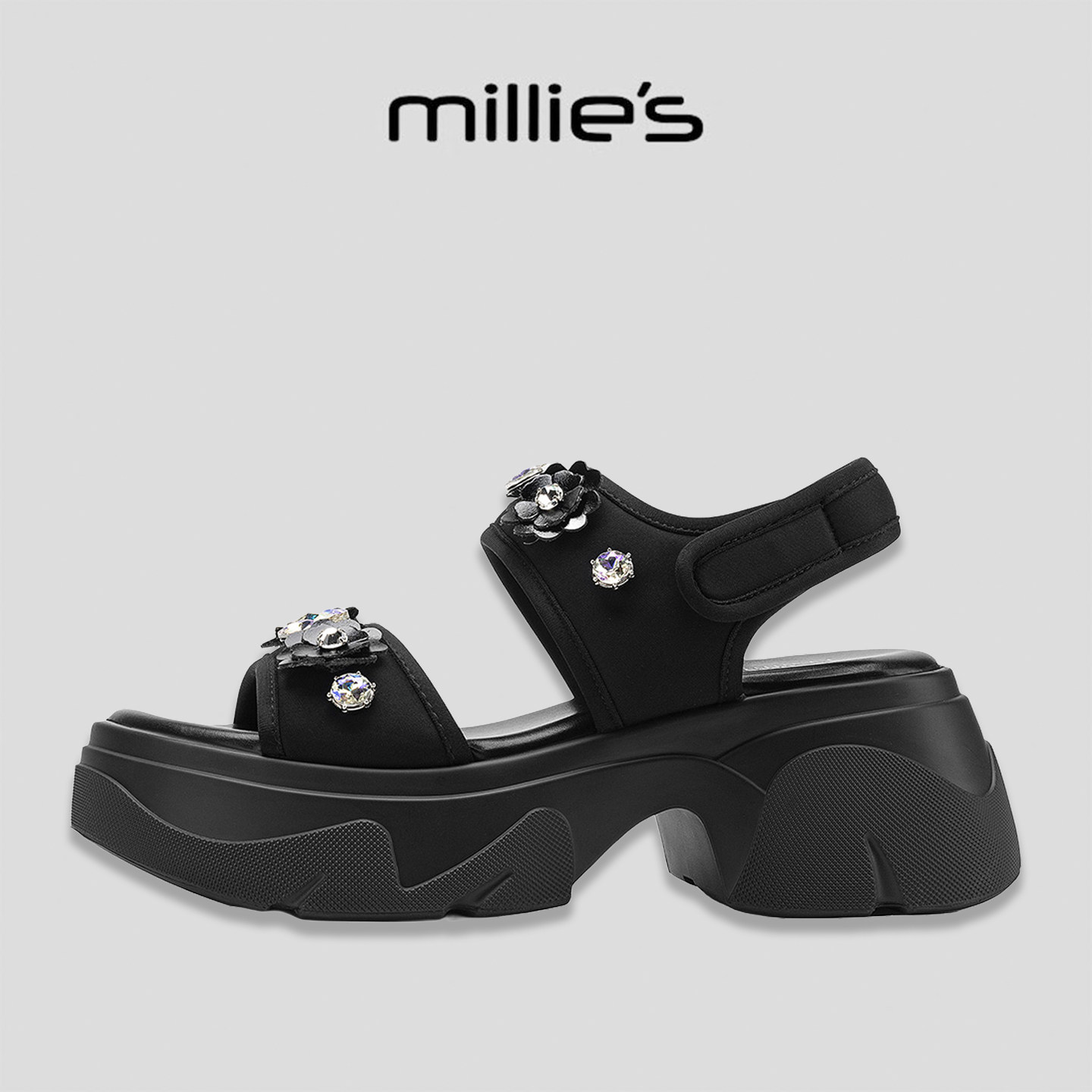 MILLIE'S/妙丽厚底花朵装饰凉鞋女夏时尚百搭舒适不累脚个性凉鞋G