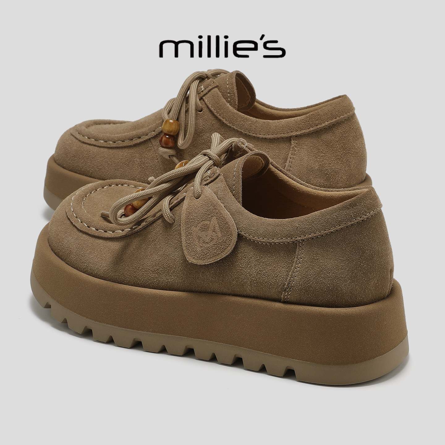 MILLIE'S/妙丽2026春季新款复古全包勃肯鞋厚底增高女鞋真皮单鞋Q