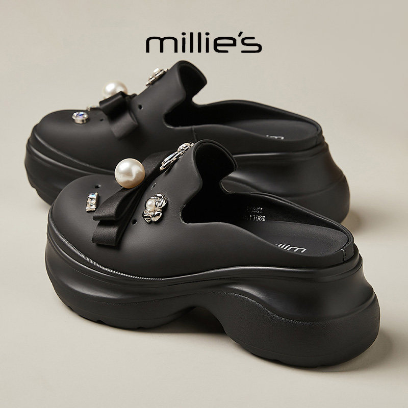 MILLIE'S/妙丽圆头厚底增高蝴蝶结时尚百搭舒适透气包头拖鞋女,女鞋,其他拖鞋,淘宝优惠券,粉丝福利购,淘宝优惠卷