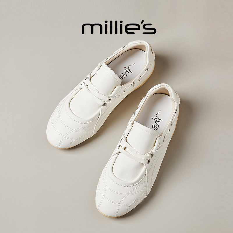 MILLIE'S/妙丽圆头低跟复古风日常舒适雨鞋休闲时尚玛丽珍鞋