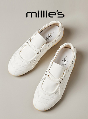MILLIE'S/妙丽圆头低跟复古风日常舒适雨鞋休闲时尚玛丽珍鞋