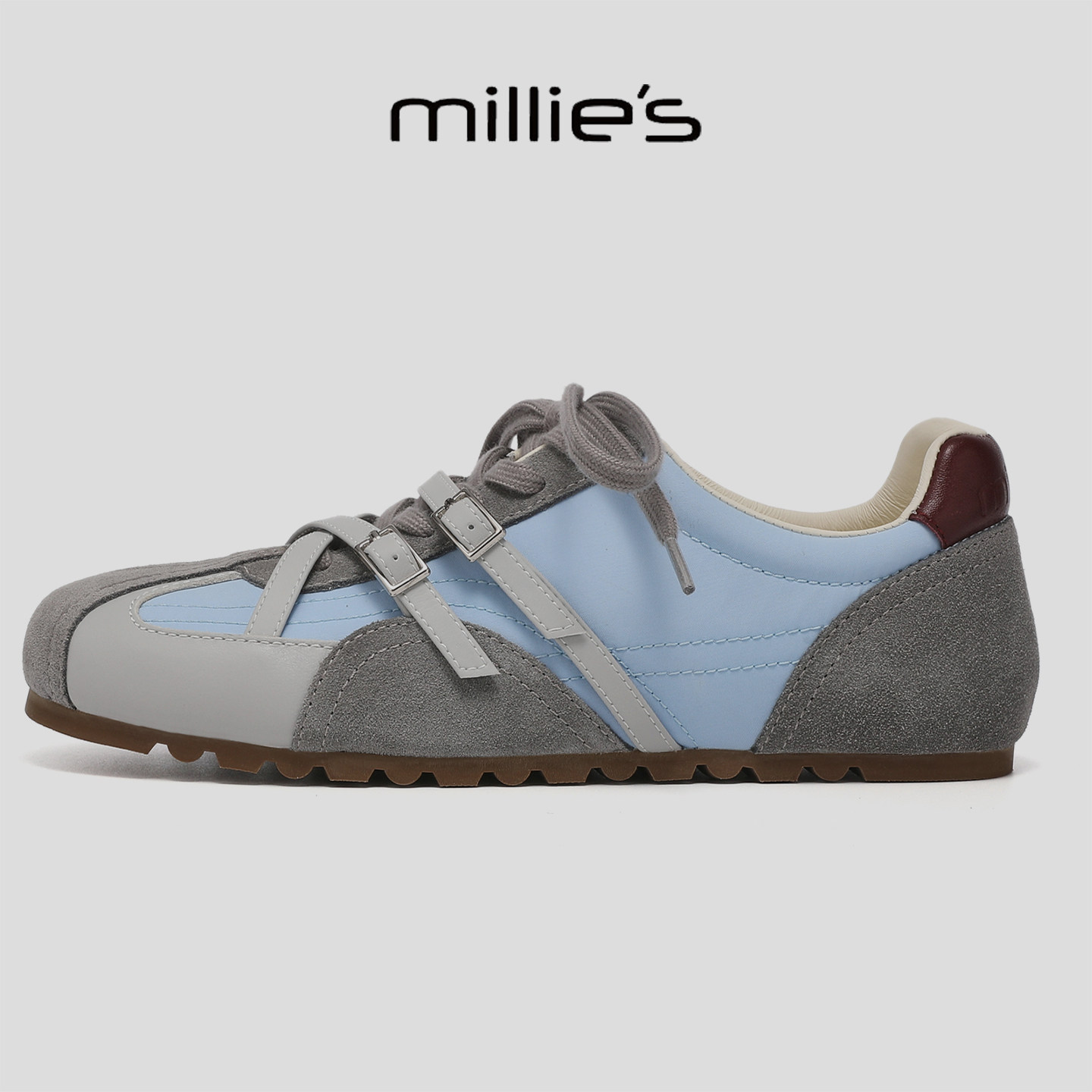 MILLIE'S/妙丽拼色德训鞋女复古阿甘鞋平底百搭休闲运动鞋不累脚