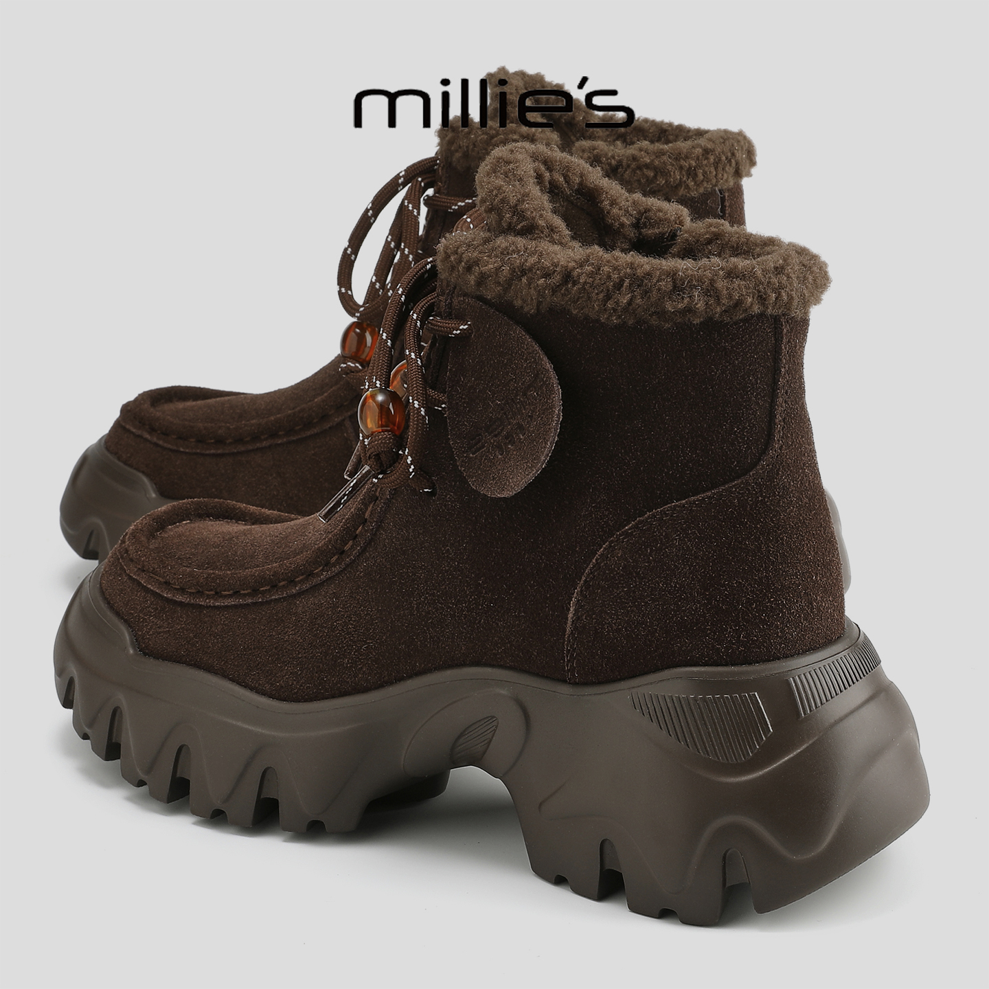 MILLIE'S/妙丽真皮厚底休闲靴女