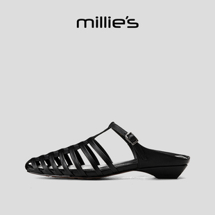 休闲凉鞋 妙丽方头平底镂空编织拖鞋 时尚 女 小众风格 MILLIE