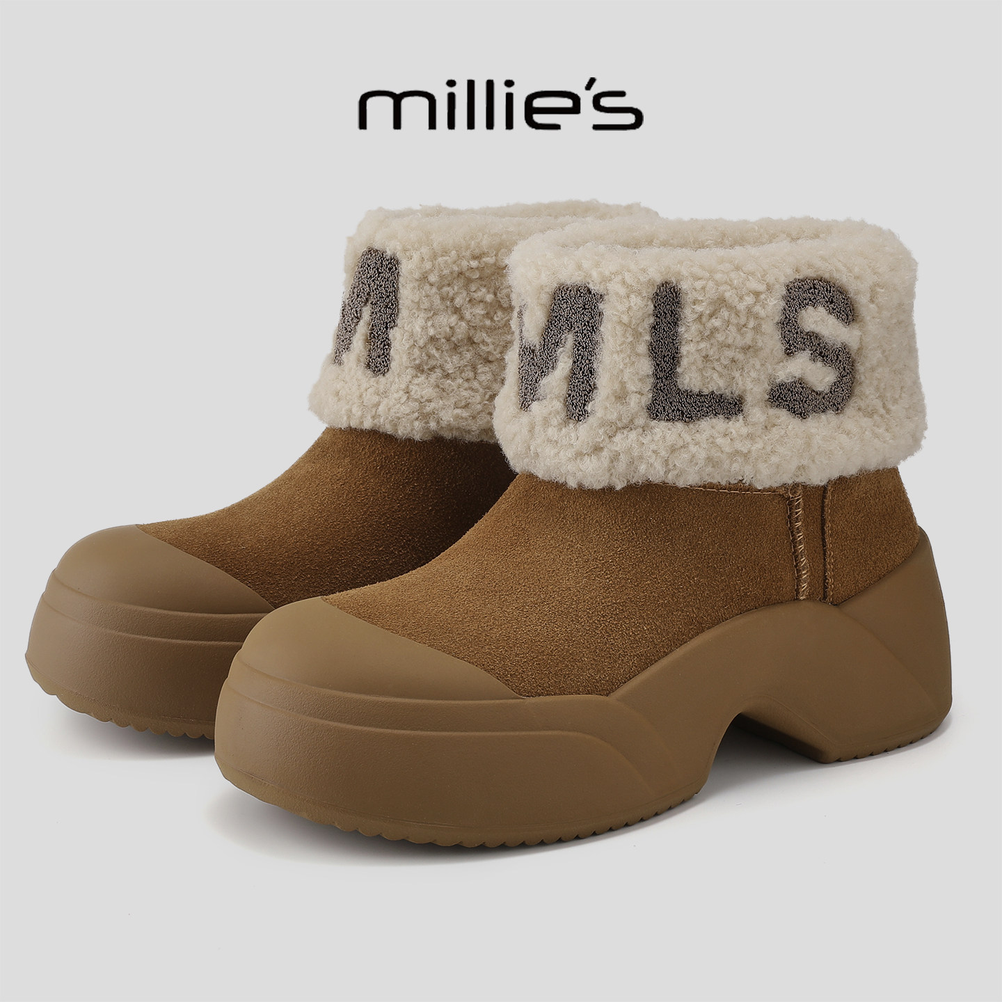MILLIE'S/妙丽2026新款冬季加绒保暖毛绒短靴棉鞋厚底雪地靴女,女鞋,棉鞋,淘宝优惠券,粉丝福利购,淘宝优惠卷