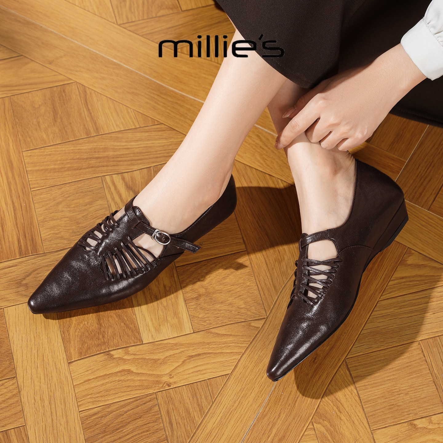 MILLIE'S/妙丽2025新款法式方头复古中跟粗跟玛丽珍鞋交叉绑带,女鞋,玛丽珍鞋,淘宝优惠券,粉丝福利购,淘宝优惠卷