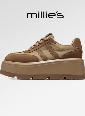 millies妙丽女鞋美拉德厚底增高德训鞋通勤小个子加绒板鞋秋冬季