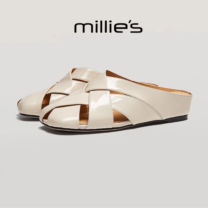 MILLIE'S/妙丽圆头平底交叉绑带设计高奢气质时尚休闲罗马凉鞋女