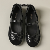 女真皮一字扣通勤单鞋 MILLIE 2026黑色蝴蝶结玛丽珍鞋 妙丽春季