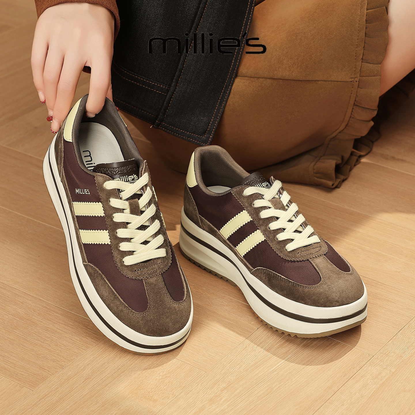 MILLIE'S/妙丽2025新款经典时尚阔腿裤搭配的鞋子春秋季运动鞋