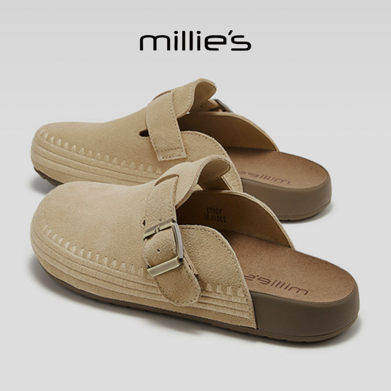 MILLIE'S/妙丽真皮厚底勃肯鞋女