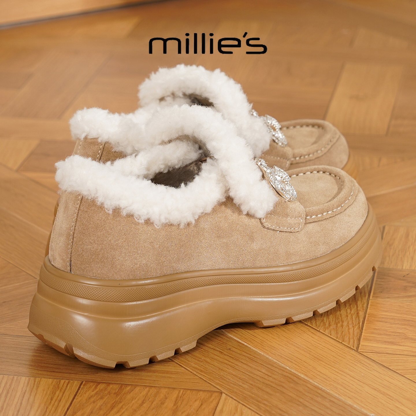 MILLIE'S/妙丽厚底加绒毛毛鞋女