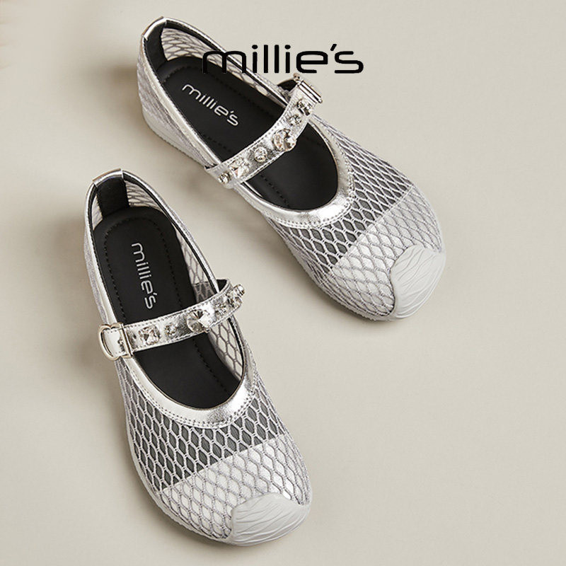 MILLIE'S/妙丽2025新款法式镂空网面玛丽珍鞋女平底单鞋,女鞋,浅口单鞋,淘宝优惠券,粉丝福利购,淘宝优惠卷
