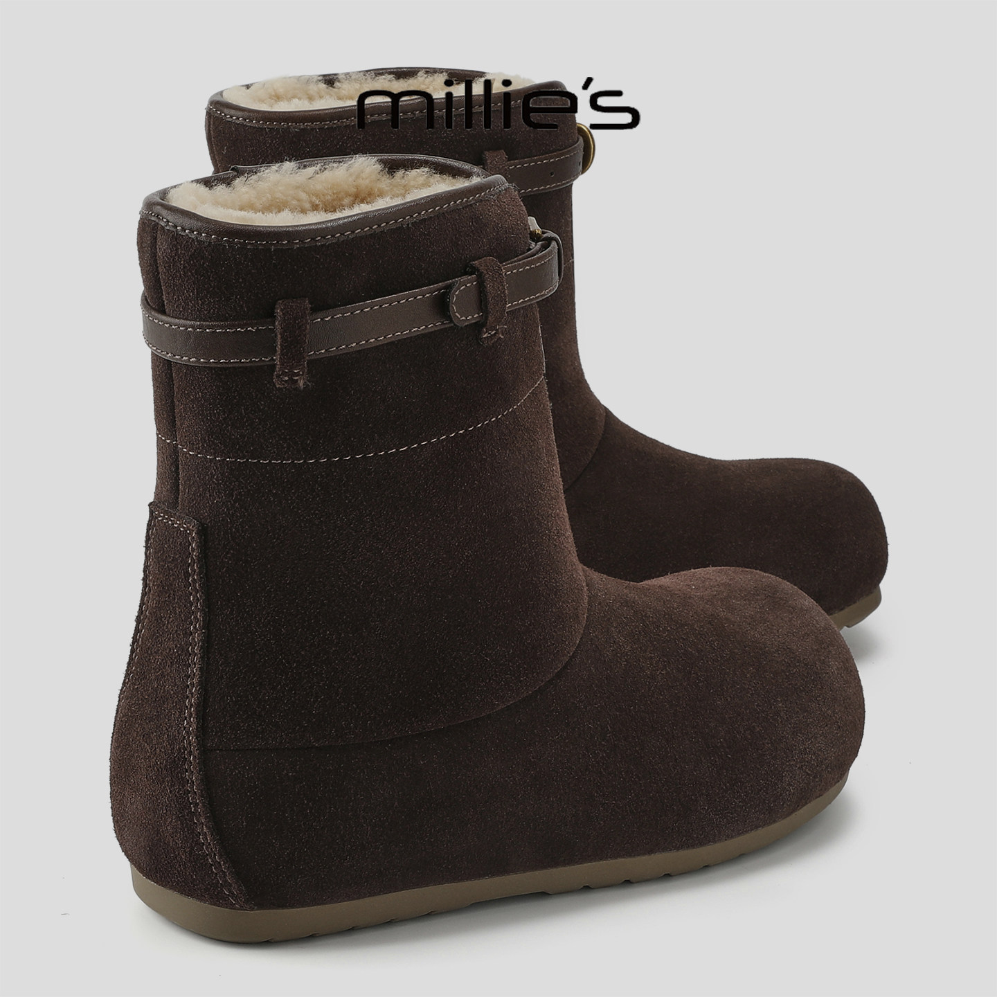 MILLIE'S/妙丽2026新款皮带扣套脚雪地靴女加绒加厚保暖厚底短靴