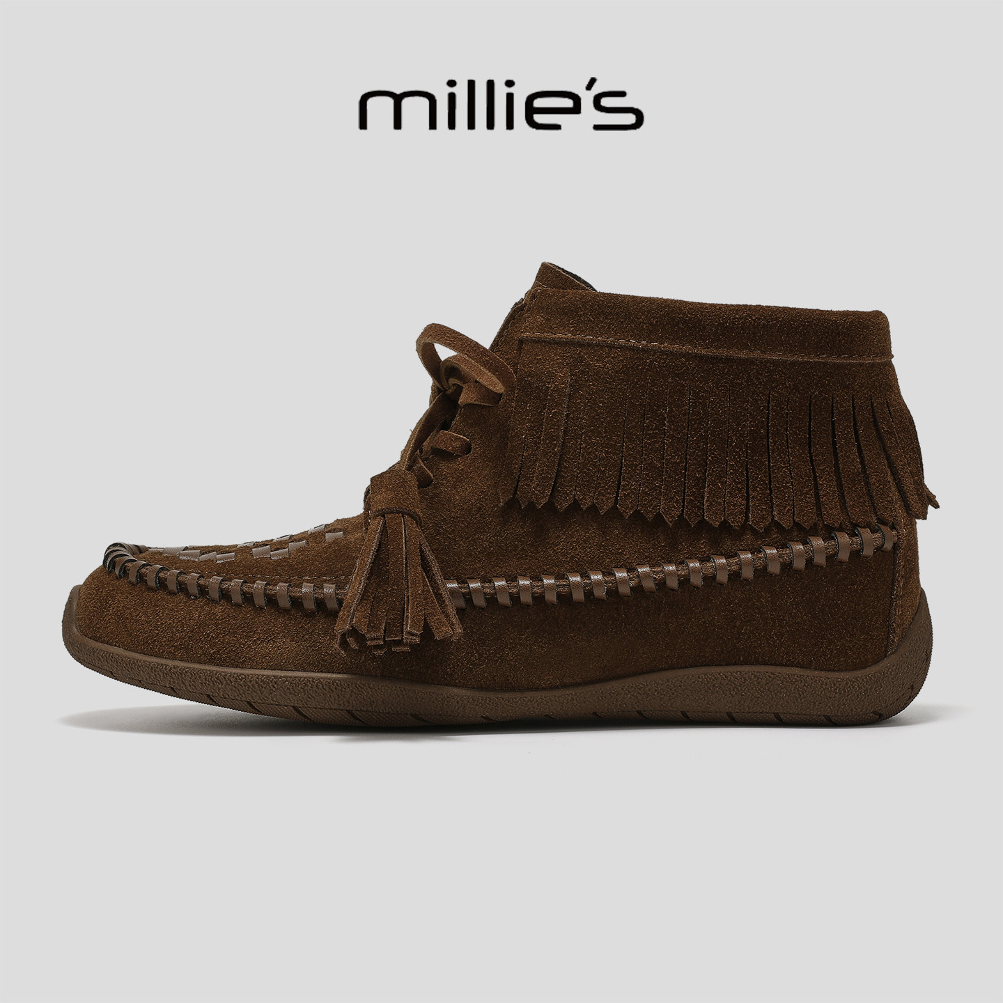 MILLIE'S/妙丽厚底流苏短筒靴