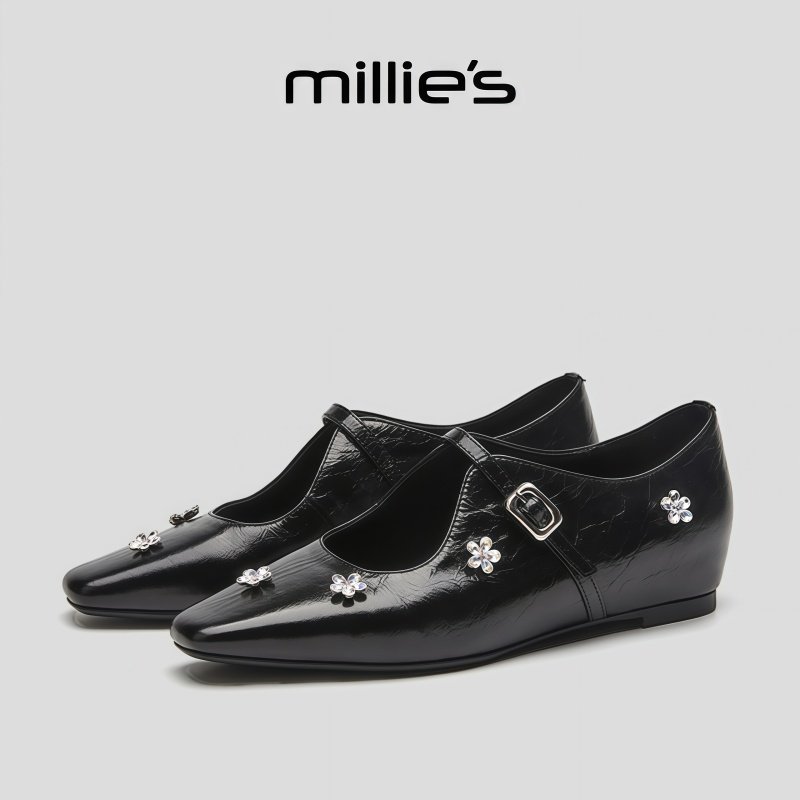 millies/妙丽法式玛丽珍鞋女花朵水钻一字带浅口单鞋婚鞋平底鞋,女鞋,婚鞋,淘宝优惠券,粉丝福利购,淘宝优惠卷