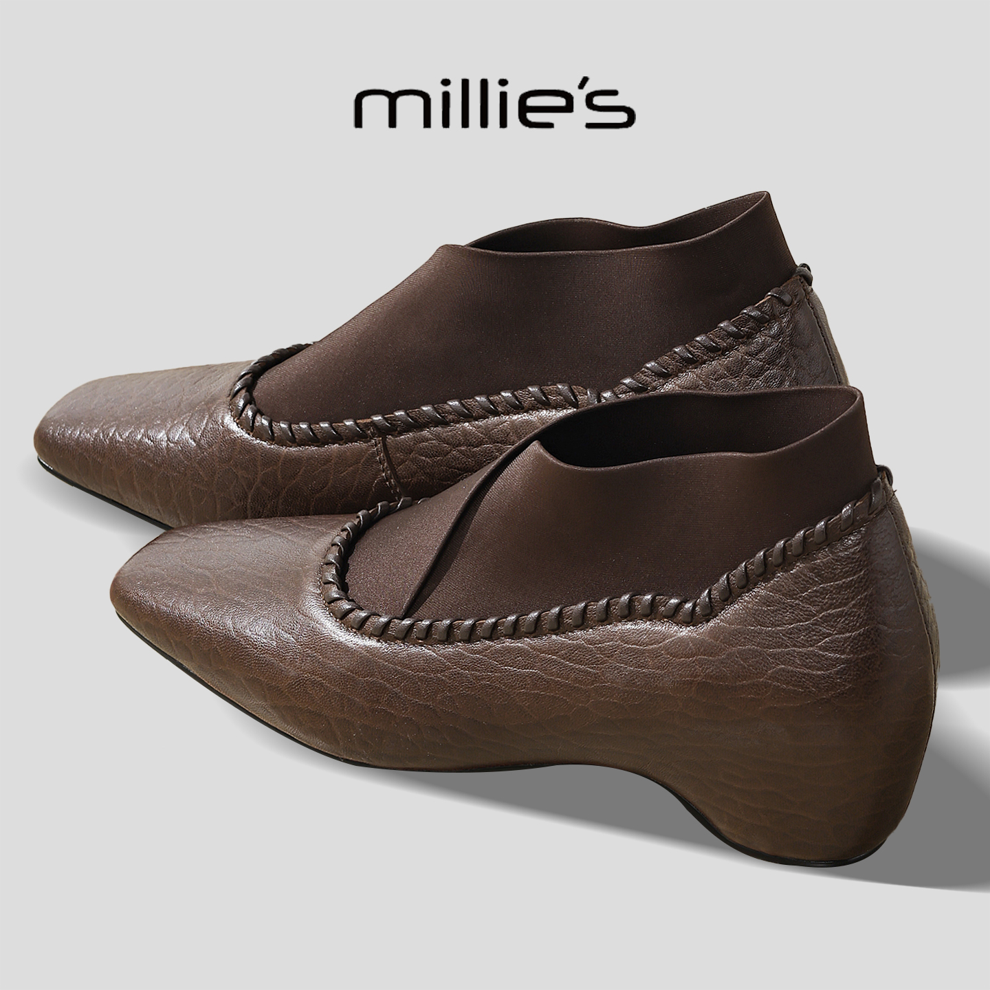 MILLIE'S/妙丽真皮粗跟单鞋