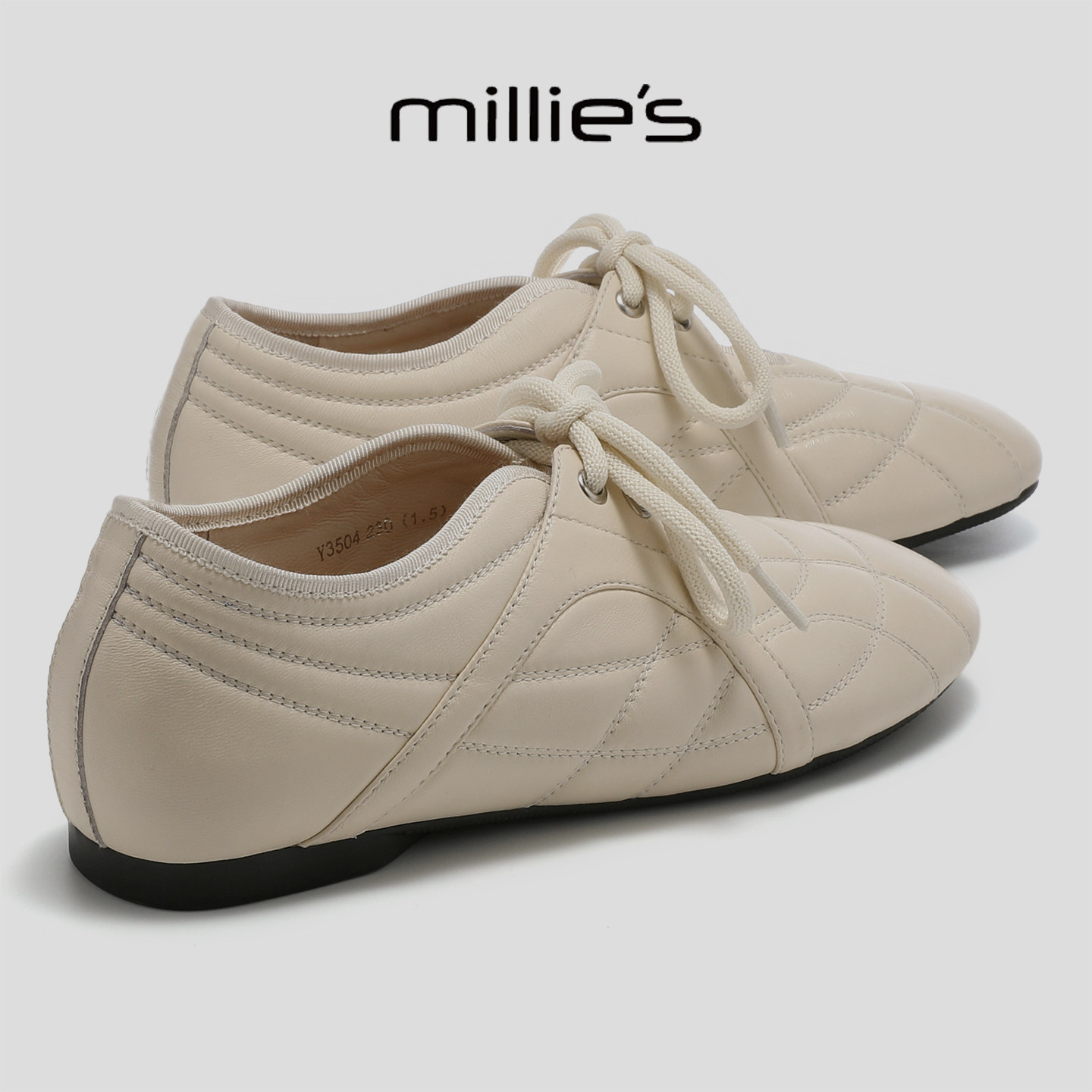 MILLIE'S/妙丽简约风德训鞋女新款系带平底软底单鞋车线休闲鞋