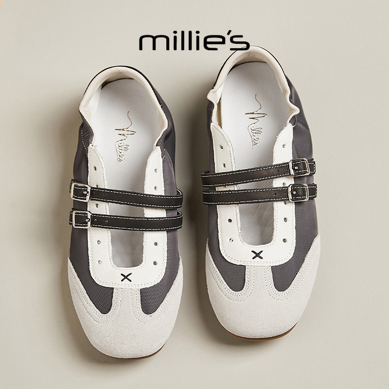 MILLIE'S/妙丽圆头平底时尚百搭舒适透气不累脚休闲玛丽珍鞋女鞋