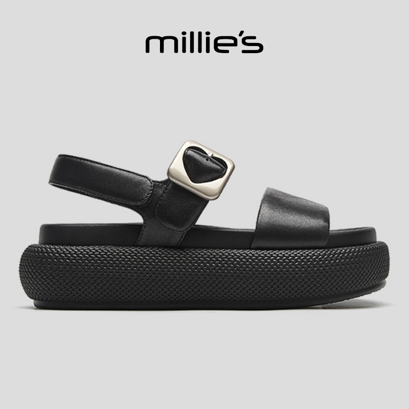 MILLIE'S/妙丽圆头厚底时尚百搭舒适透气不累脚松糕底休闲凉鞋女