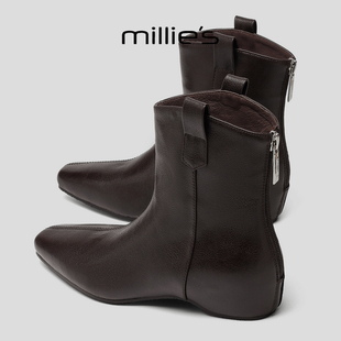 时尚 妙丽2025新款 百搭舒适小众短靴后拉链长短两穿靴子 MILLIE