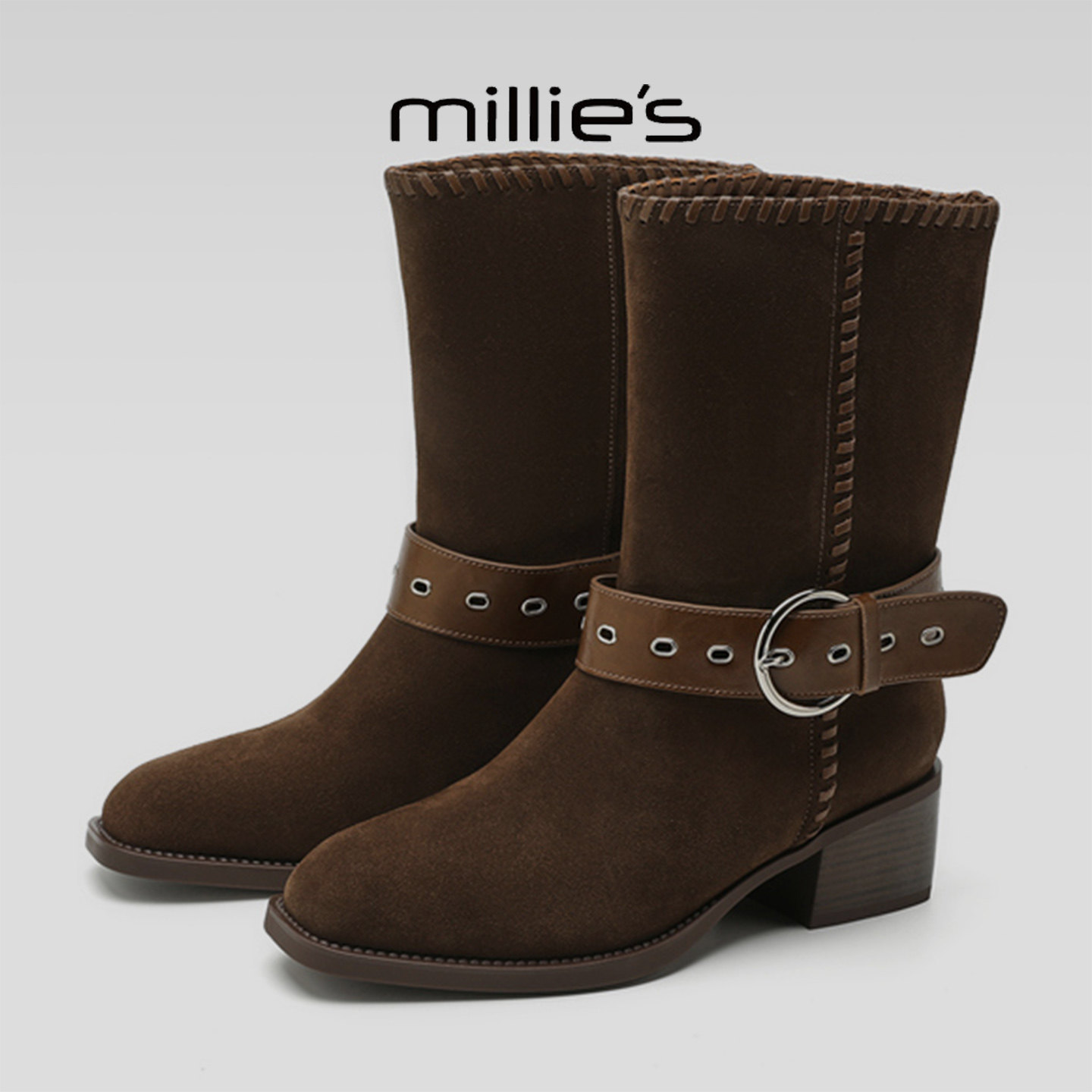 MILLIE'S/妙丽真皮厚底马丁靴