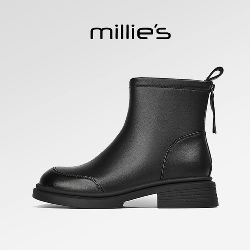 高级感新款时尚百搭后拉链短靴