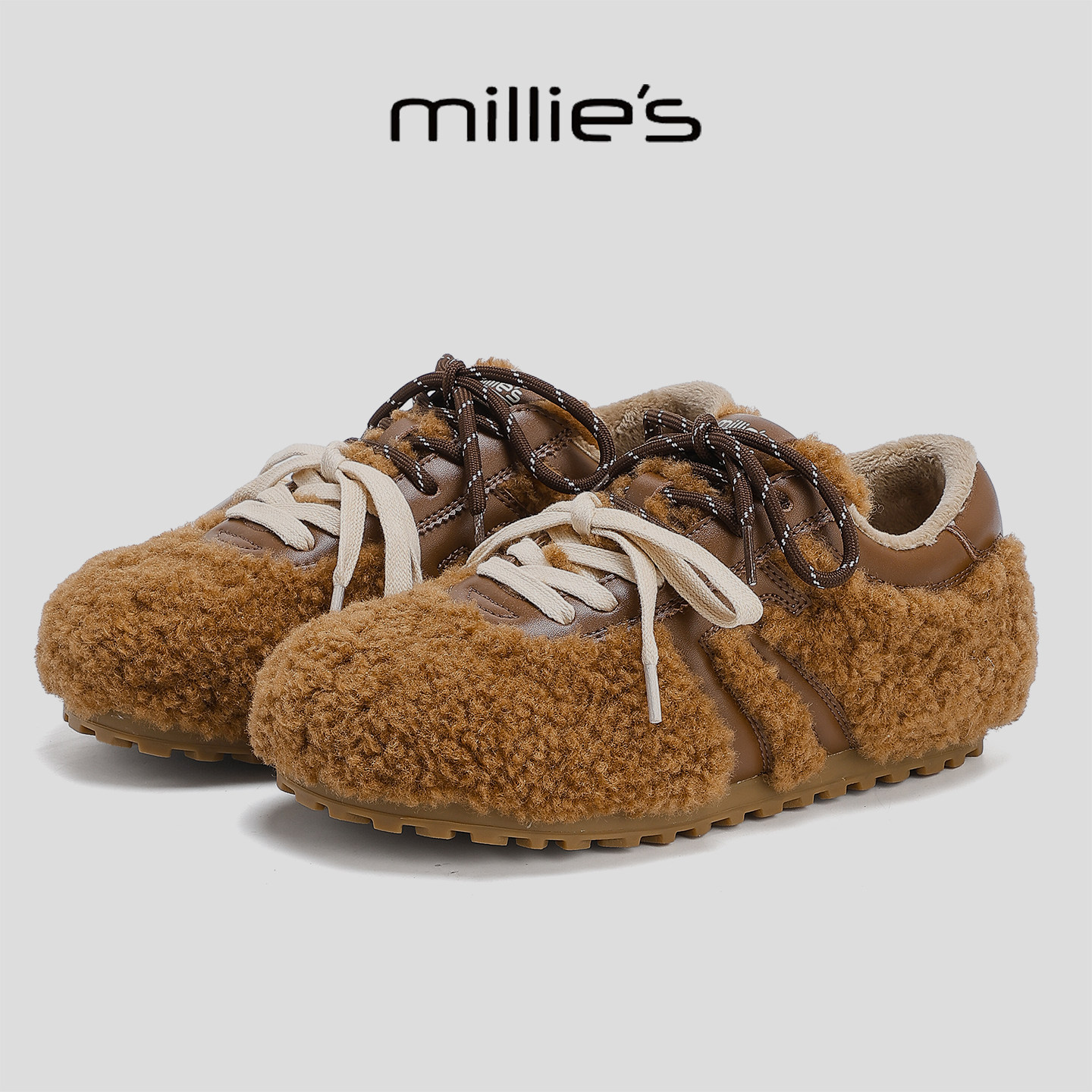 MILLIE'S/妙丽2026冬季新款加绒保暖棉鞋百搭双鞋带休闲鞋毛毛鞋