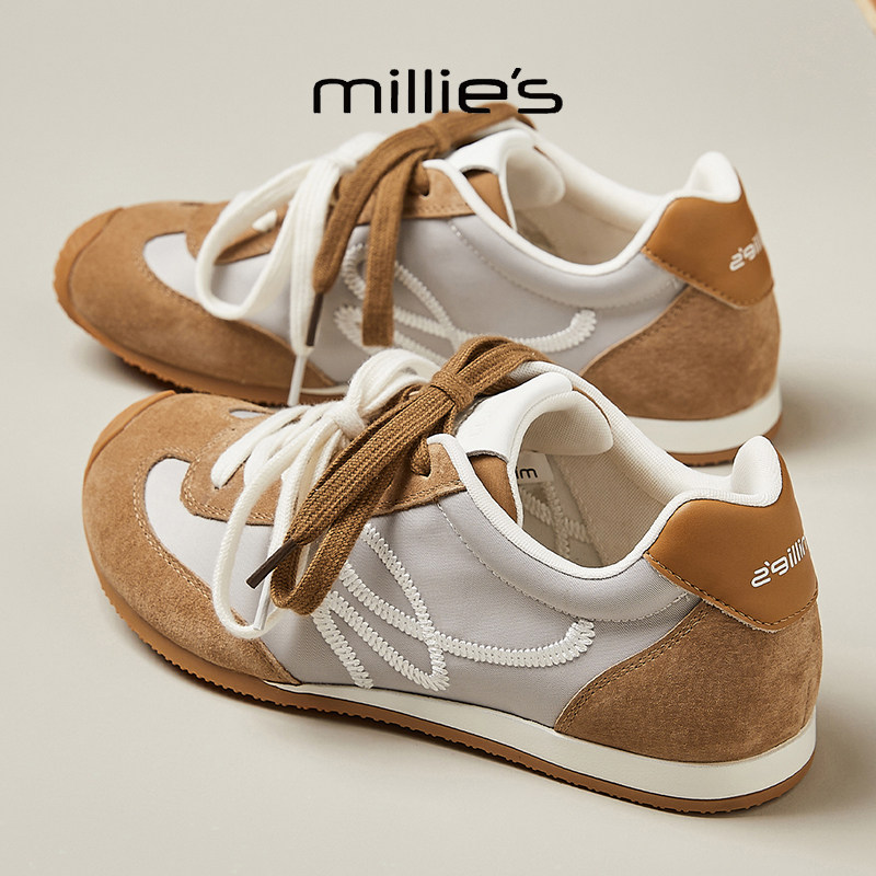 MILLIE'S/妙丽圆头日常通勤时尚百搭休闲轻便双鞋带阿甘德训鞋女