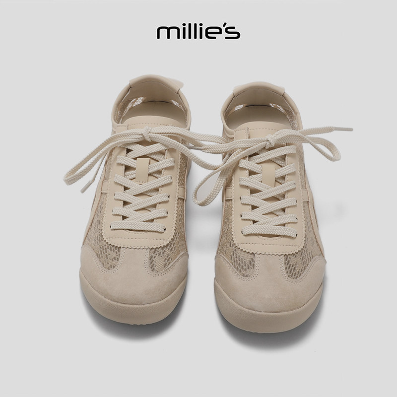 MILLIE'S/妙丽不累脚时尚内增高德训鞋女透气系带休闲板鞋百搭