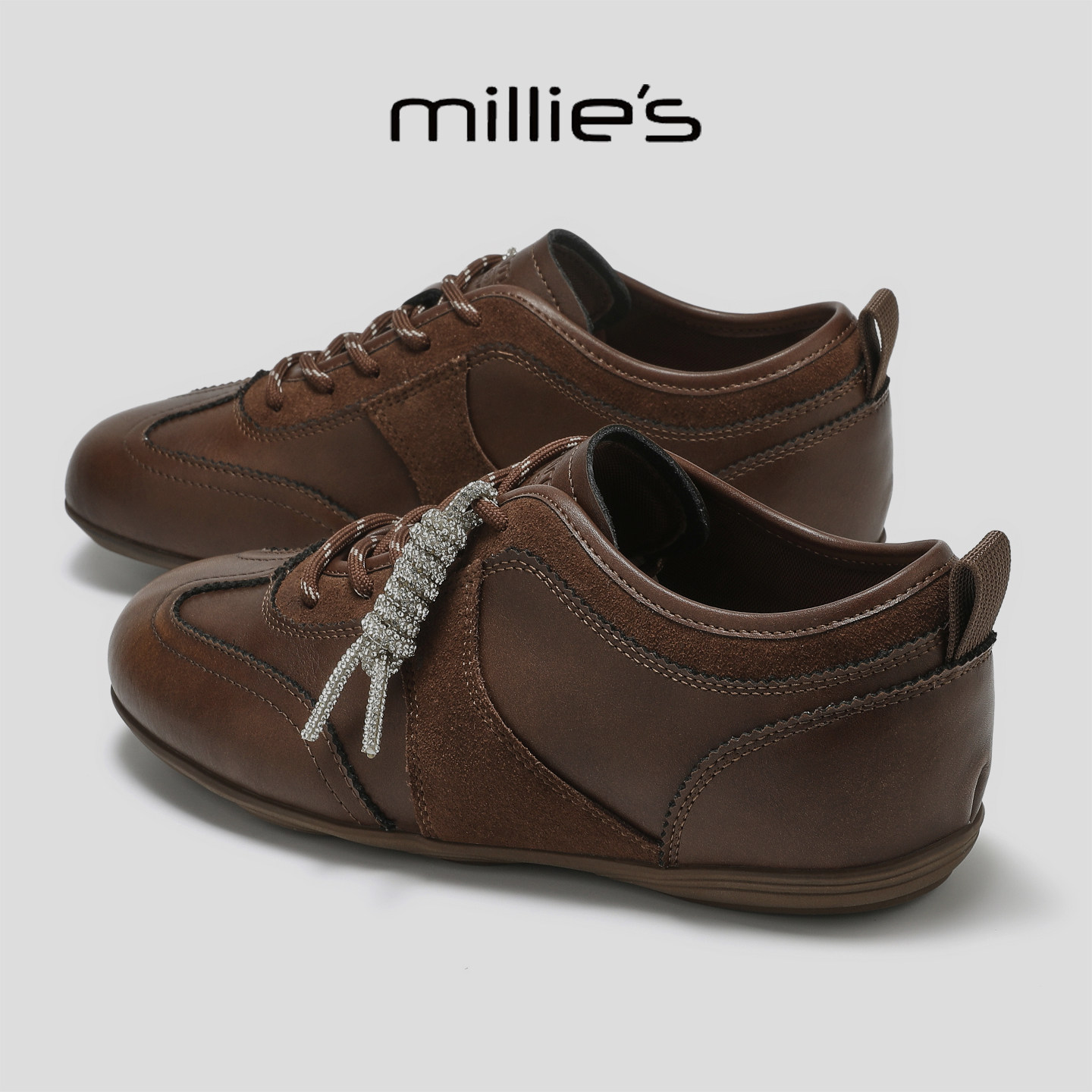 MILLIE'S/妙丽2025新款复古系带休闲鞋女平底百搭运动德训鞋Q,女鞋,德训鞋,淘宝优惠券,粉丝福利购,淘宝优惠卷