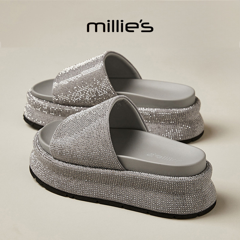 MILLIE'S/妙丽圆头厚底欧美风复古简约经典款个性时尚休闲拖鞋女
