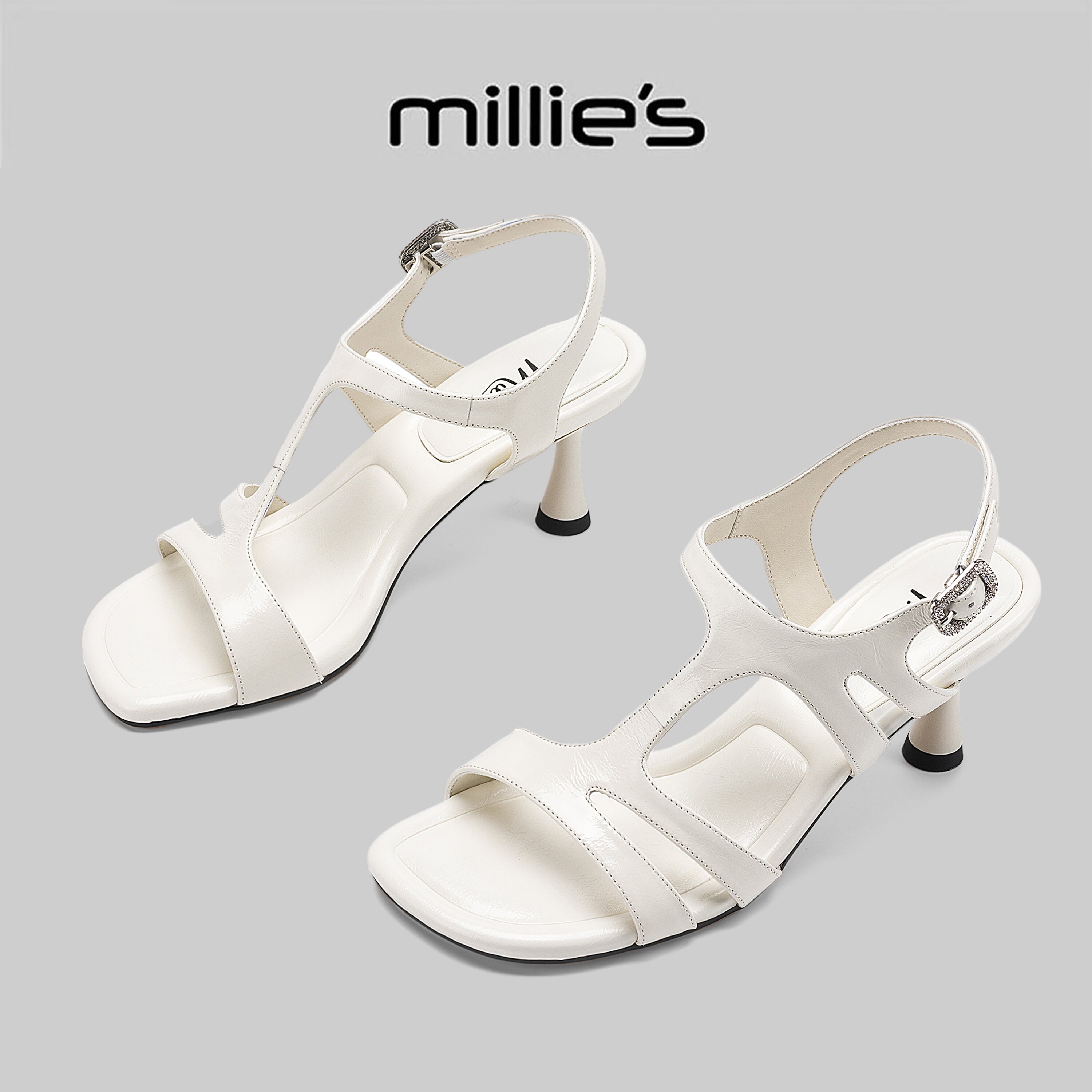 MILLIE'S/妙丽2026时尚韩版优雅一字带夏季百搭时髦女士高跟凉鞋