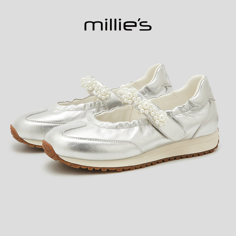 MILLIE'S/妙丽圆头平底时尚百搭舒适透气不累脚休闲玛丽珍鞋女鞋